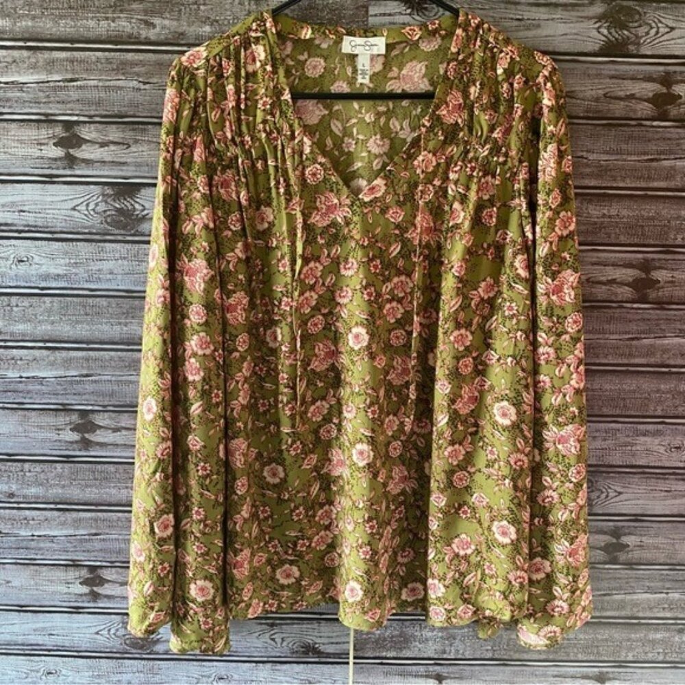 Jessica Simpson Women's Floral Long-Sleeved Blouse Size L